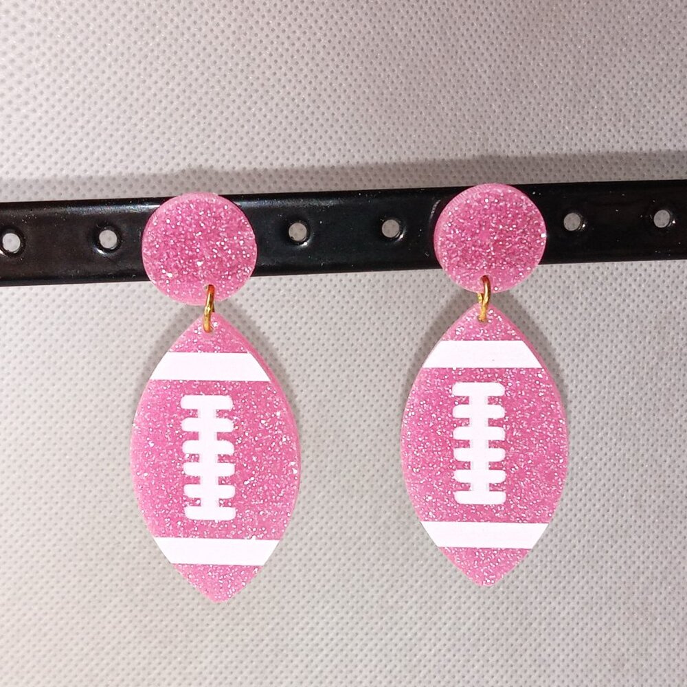Pink Glitter Football Earrings, Ladies Sport Earrings - Picture 4 of 6